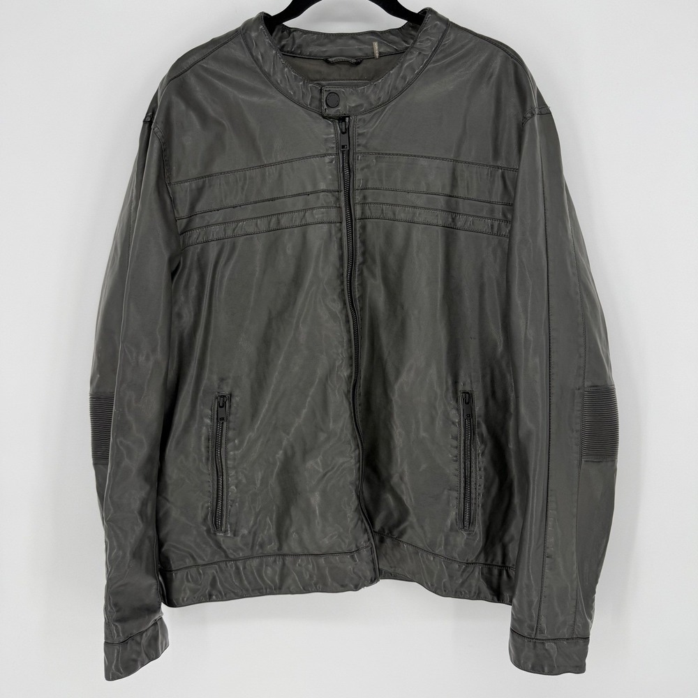 BLACK RIVET MEN'S DISTRESSED GREY MOTO JACKET FAUX LEATHER‎ XXL -- FLAWED